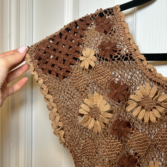 Feminine Summery Elegant Festival Bohemian Western Brown Crochet Women's Top - Picture 5 of 5